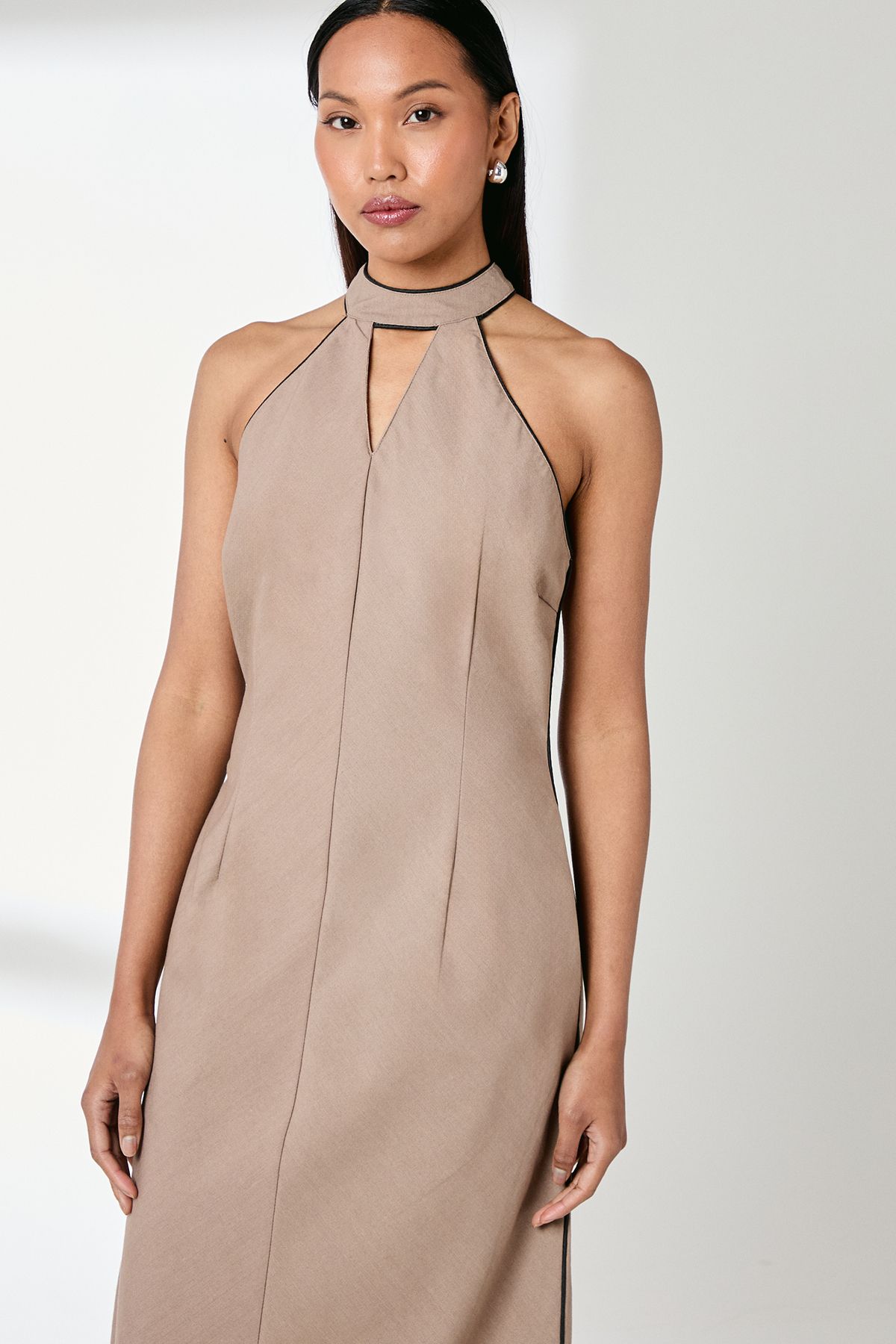 Principles Contrast Detail Halterneck Midi Dress Taupe image 2