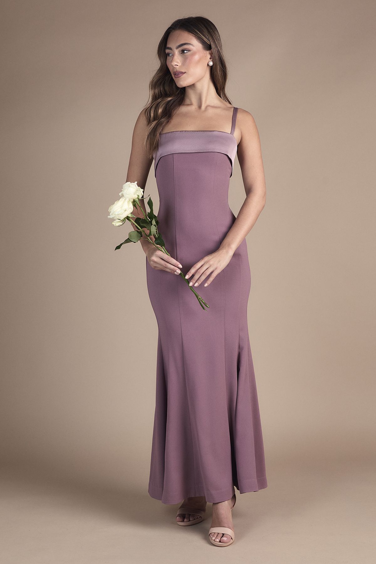 Coast Strappy Fitted Satin Trim Bridesmaid Dress Dusty Mauve