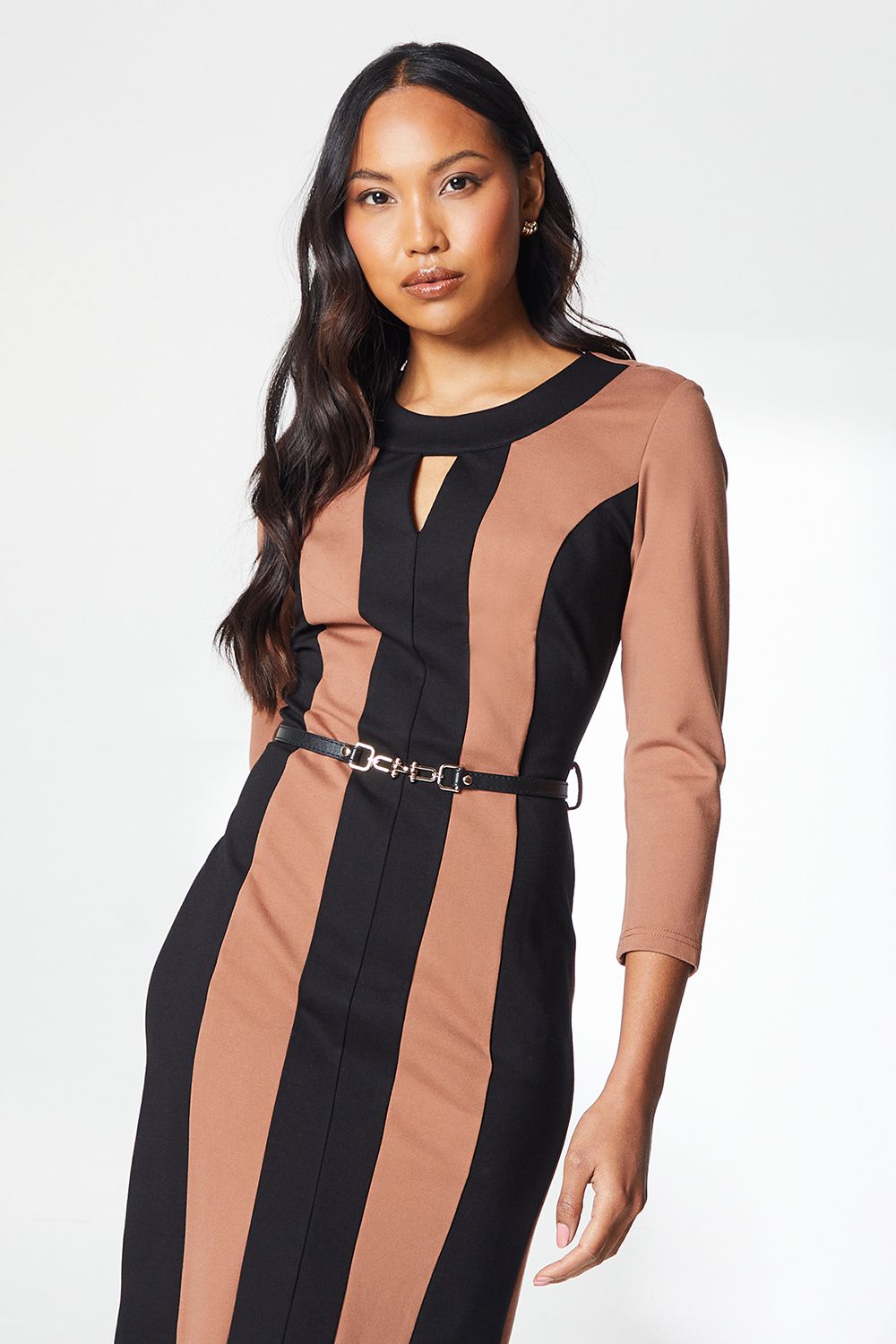Principles Beige Contrast Detail Ponte Shift Dress Camel image 4