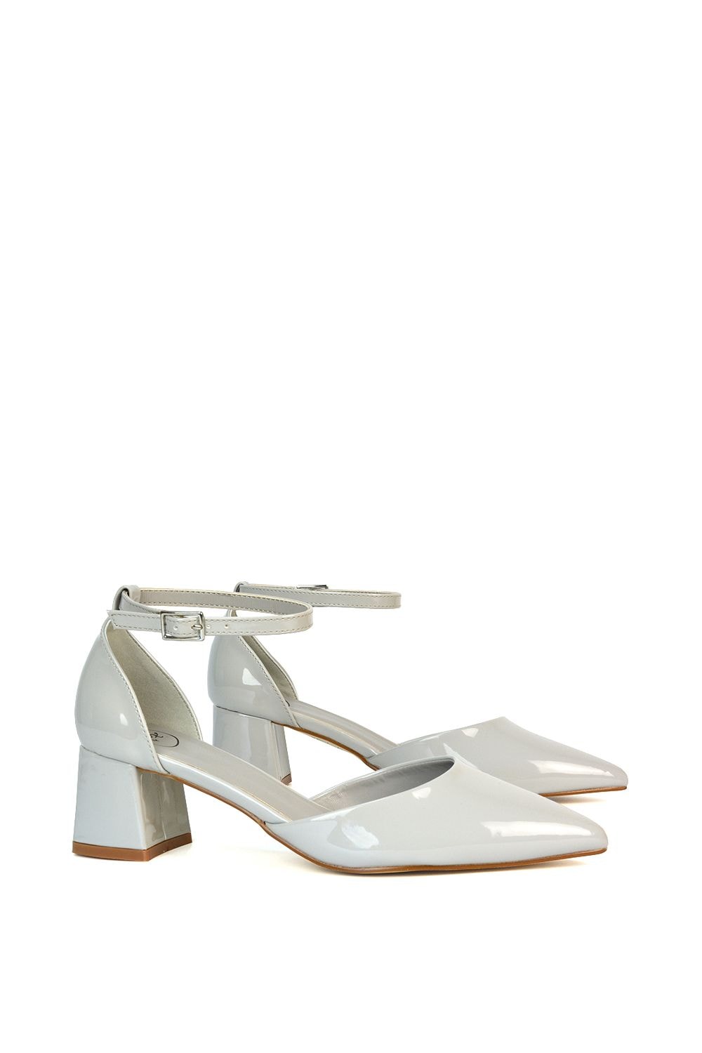 XY London 'Evie' Low Block Heel Pointed Toe Ankle Strap Court Shoes image 3