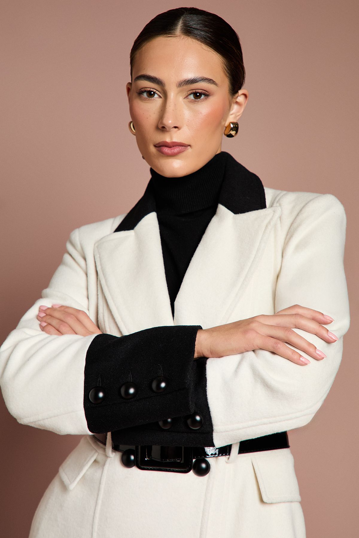 Coast Lisa Tan Occasion Button Detail Belted Longline Coat Mono image 2