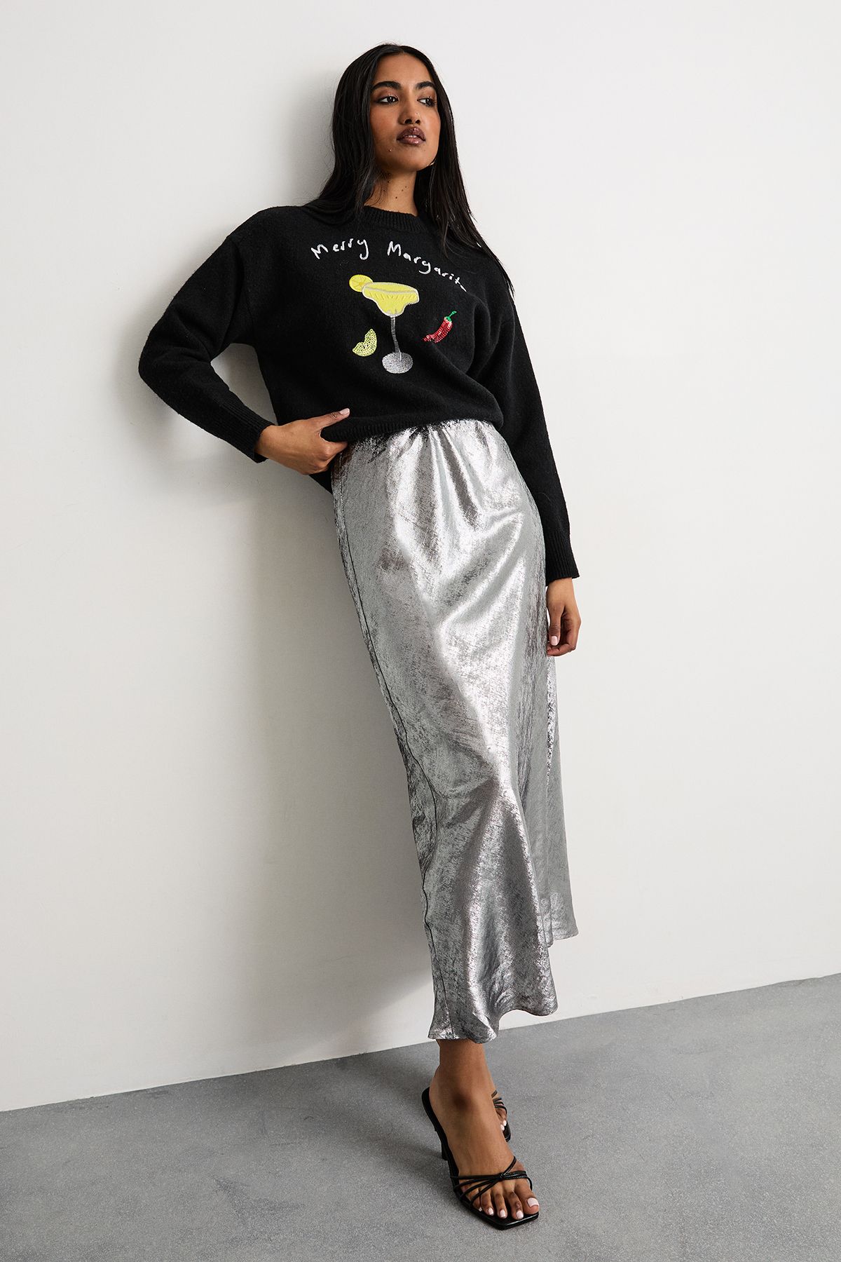 Warehouse Merry Margarita Christmas Jumper Black image 4