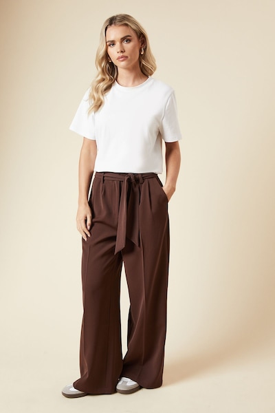 Dorothy Perkins Petite Paperbag Belted Wide Leg Trouser Chocolate