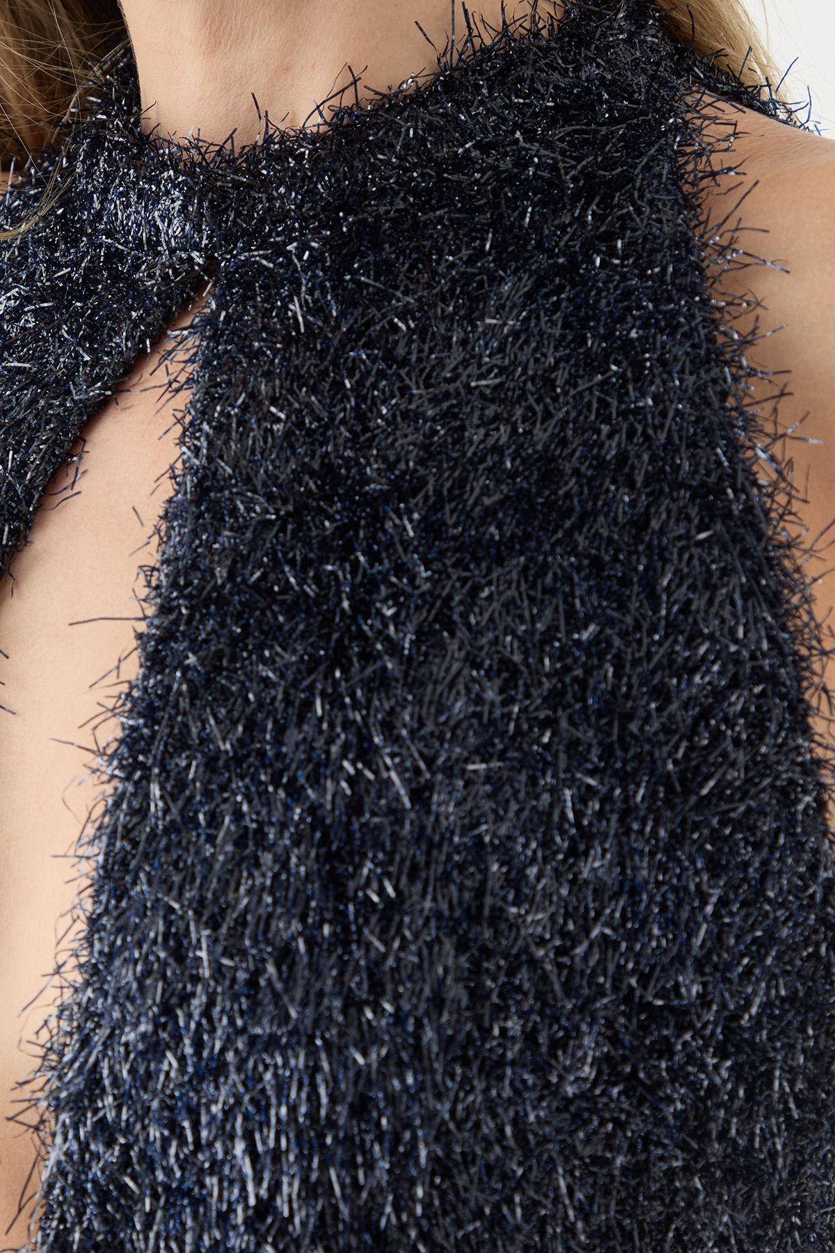 MissPap Premium Textured Shimmer Mini Dress Navy image 5