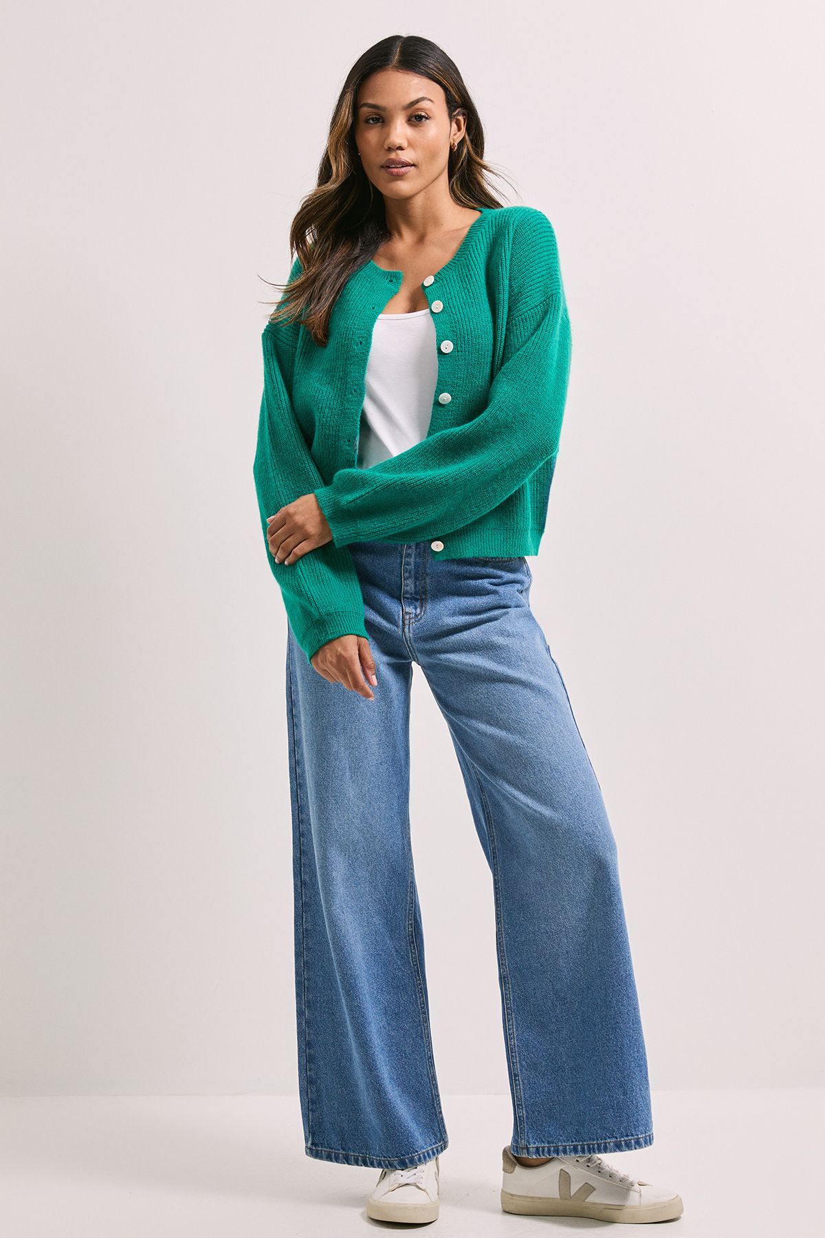 Dorothy Perkins Soft Contrast Button Cardigan Green image 2