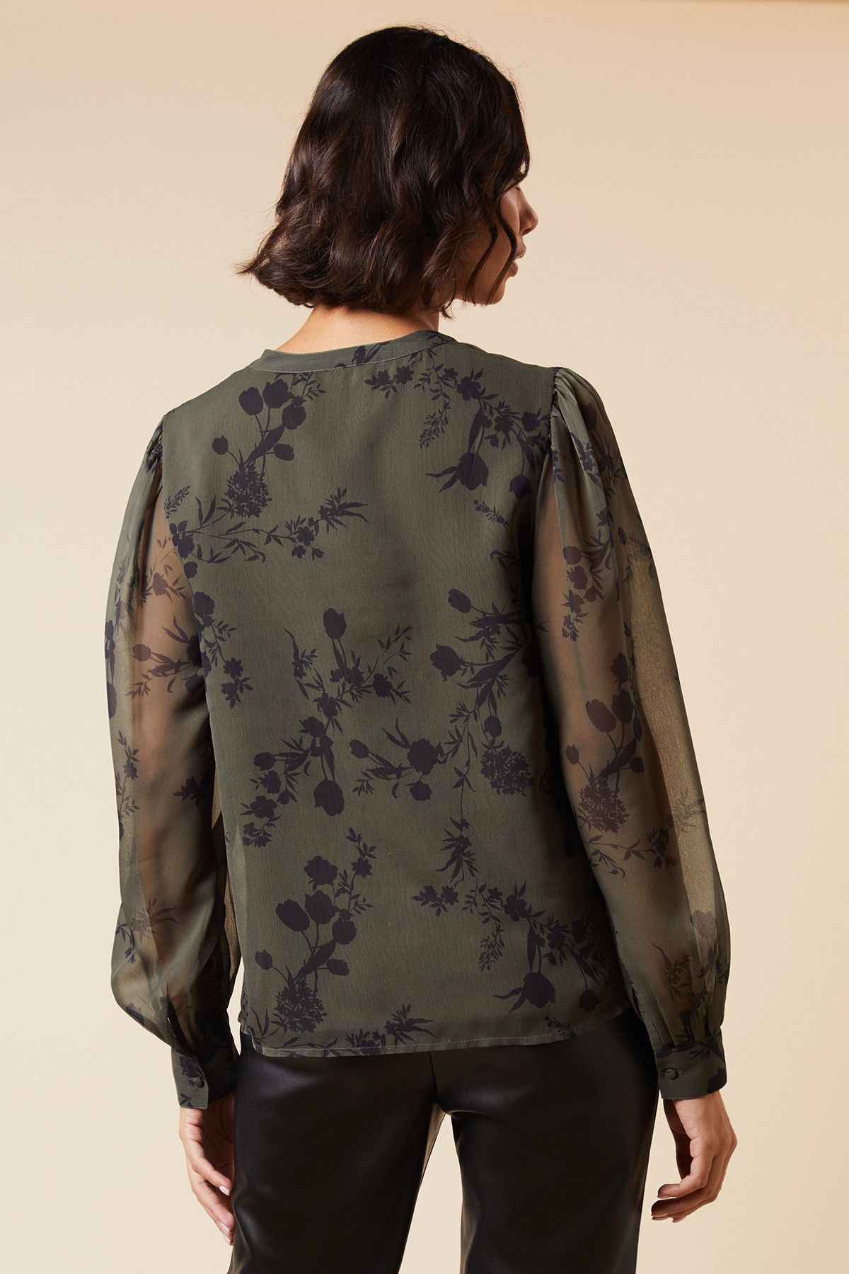Dorothy Perkins Khaki Floral Chiffon Overhead Shirt Khaki image 3