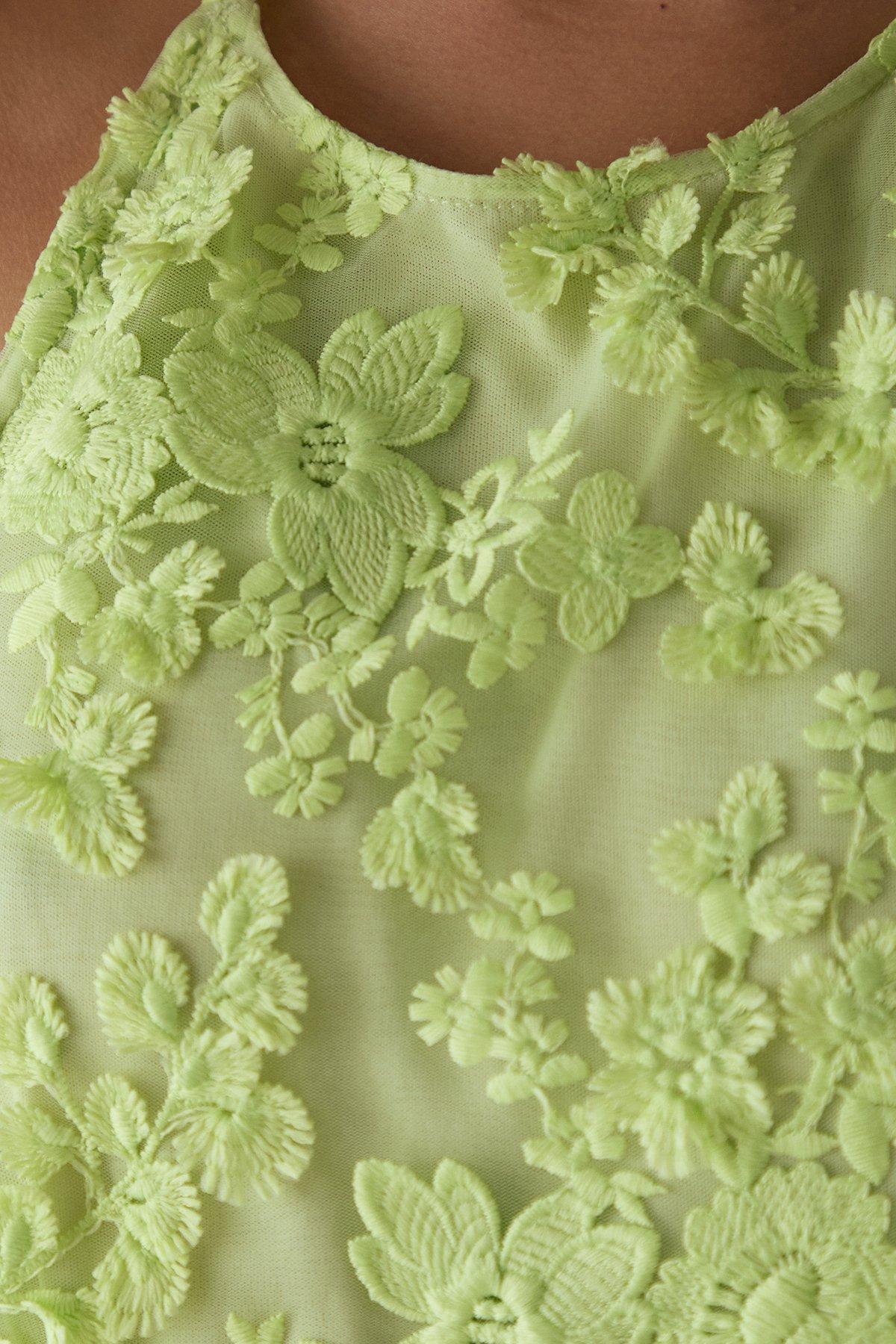 Warehouse Petite 3D Embroidered Halter Open Back Midi Dress Apple Green image 5