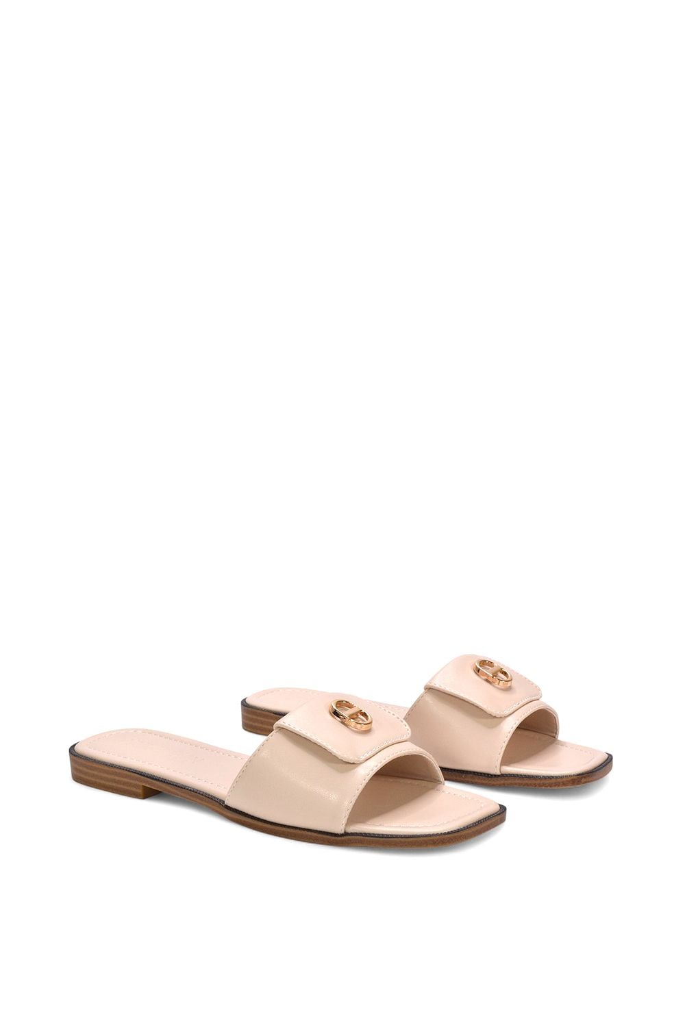 XY London 'Leigh' Open Toe Foldover Buckle Slip On Flat Slider Mules image 3