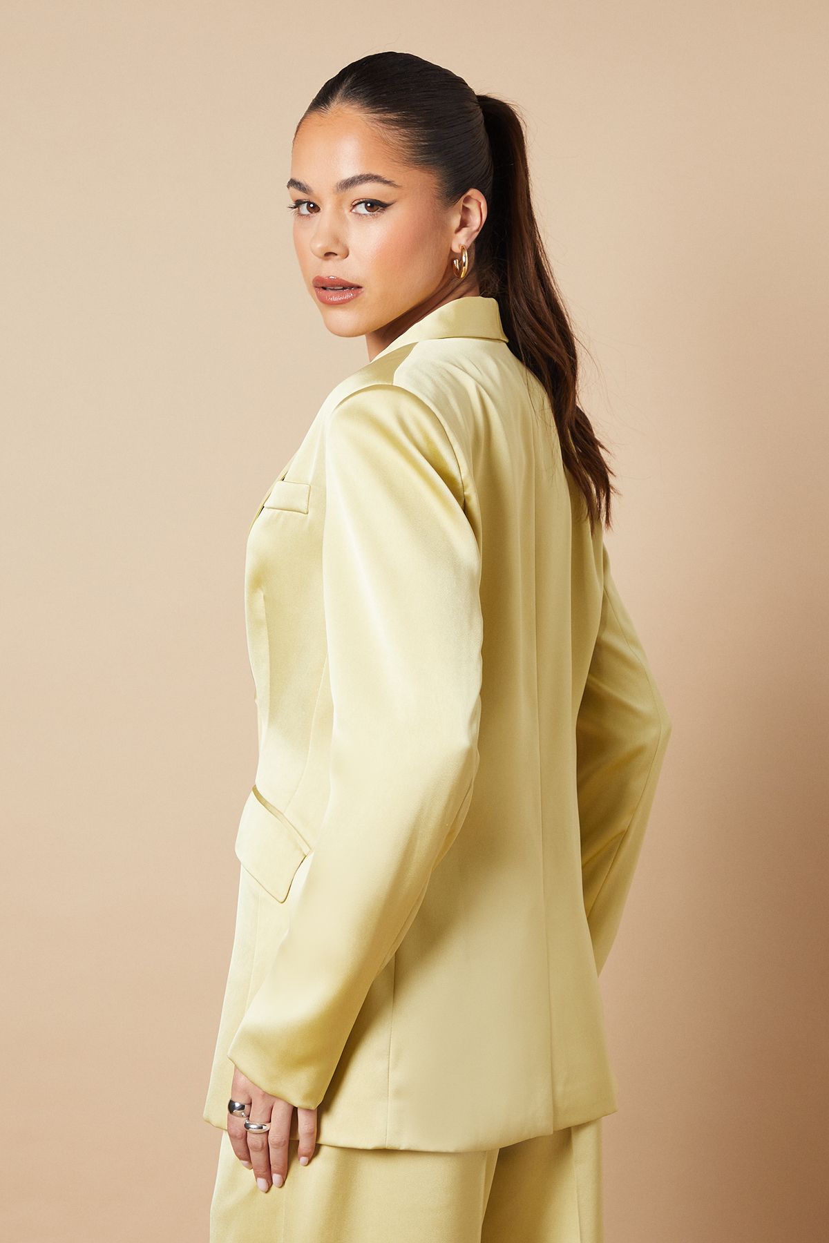 Oasis Satin Slim Tailored Blazer Olive image 3