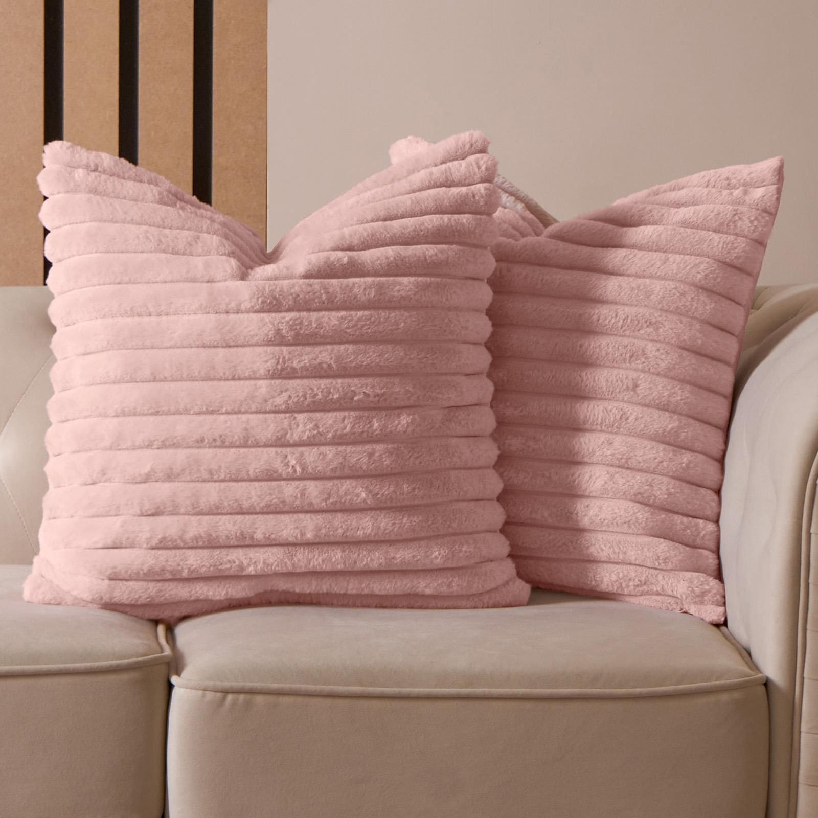 OHS 2 x Faux Fur Thick Rib Filled Cushion Covers image 5