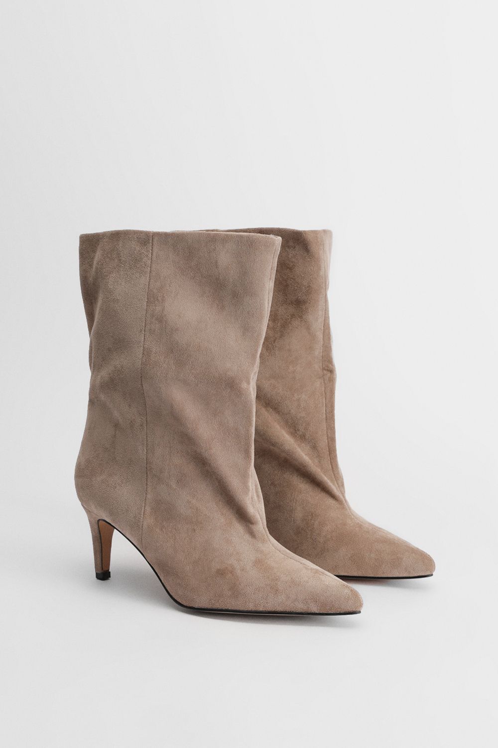 Oasis Betty Faux Suede Medium Heel Pointed Boots Beige