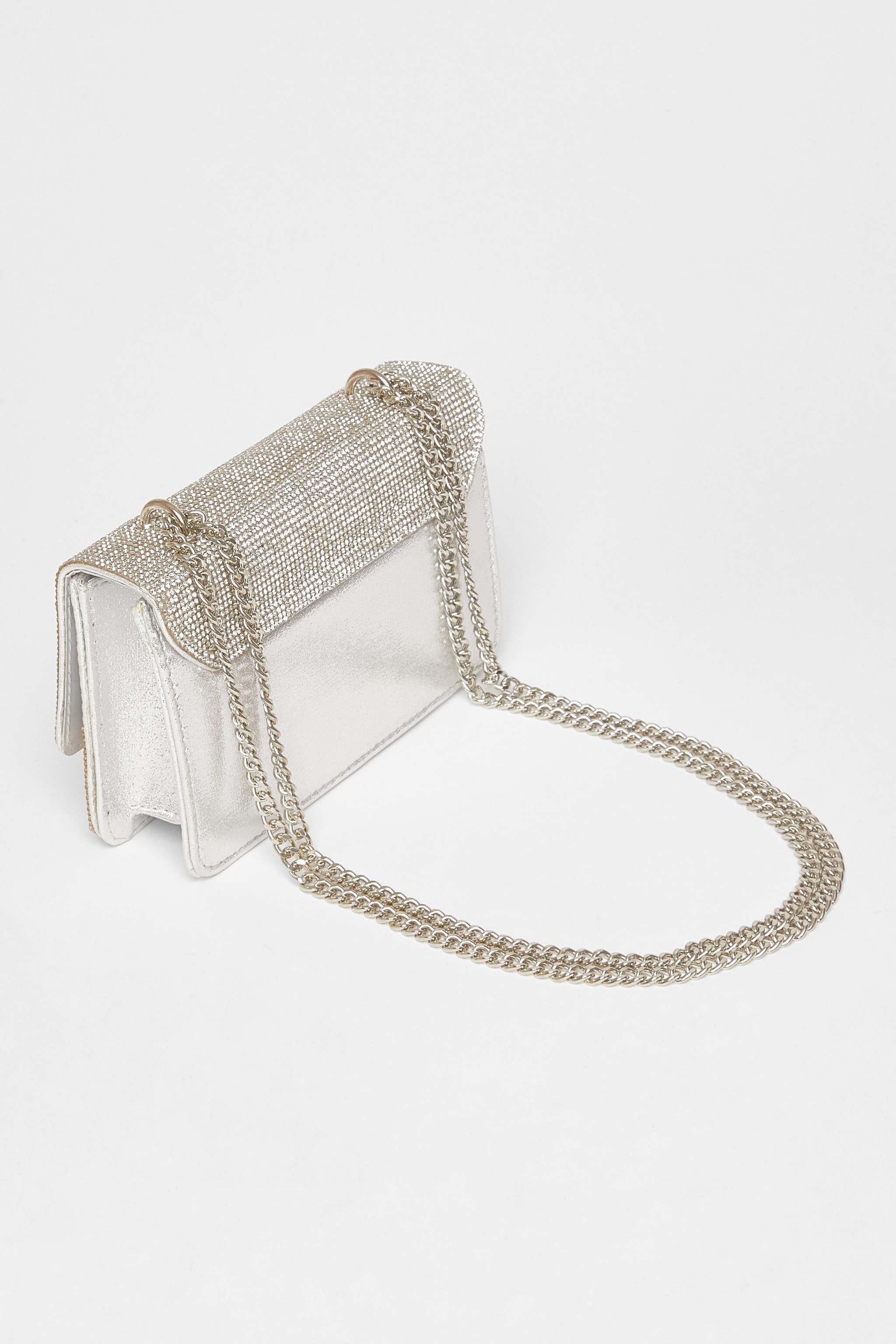 Quiz Silver Diamante Crossbody Bag image 4