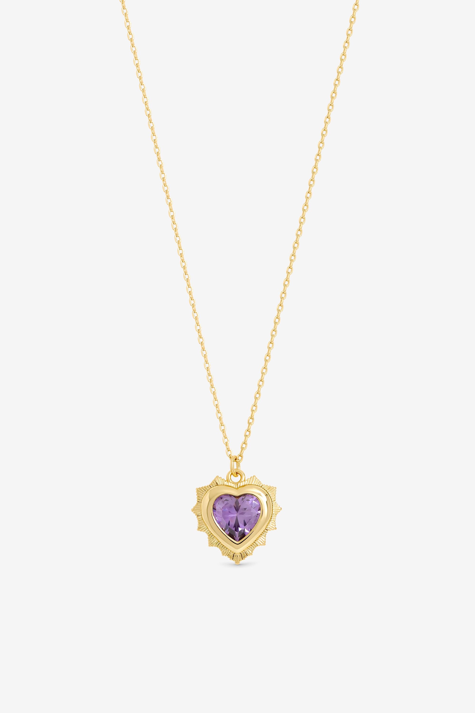 Jon Richard 14Ct Real Gold Plated Heart Birthstone Pendant - February - Gift Boxed image 2