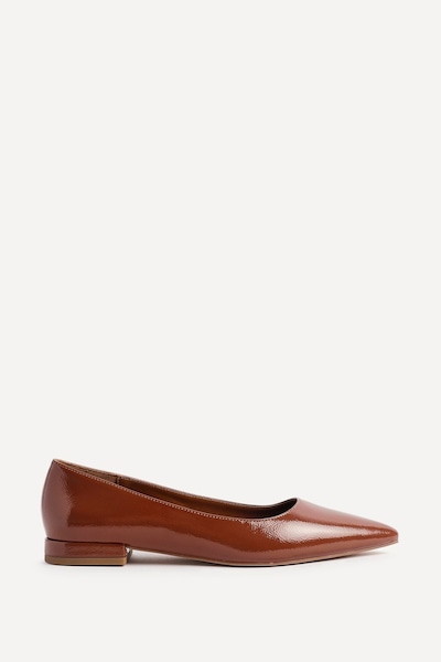 Linzi Orian Caramel Faux Leather Pointed Toe Ballet Flats