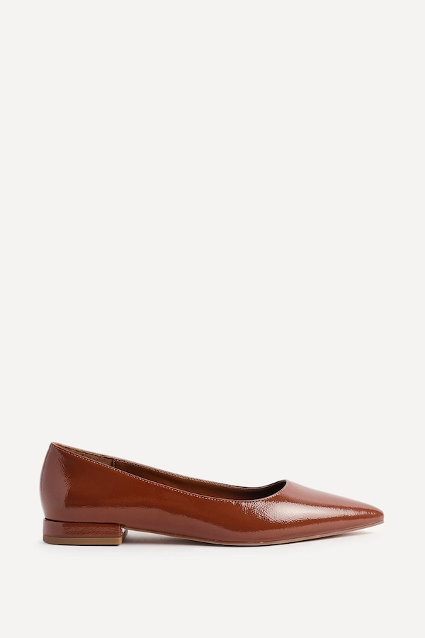 Linzi Orian Caramel Faux Leather Pointed Toe Ballet Flats