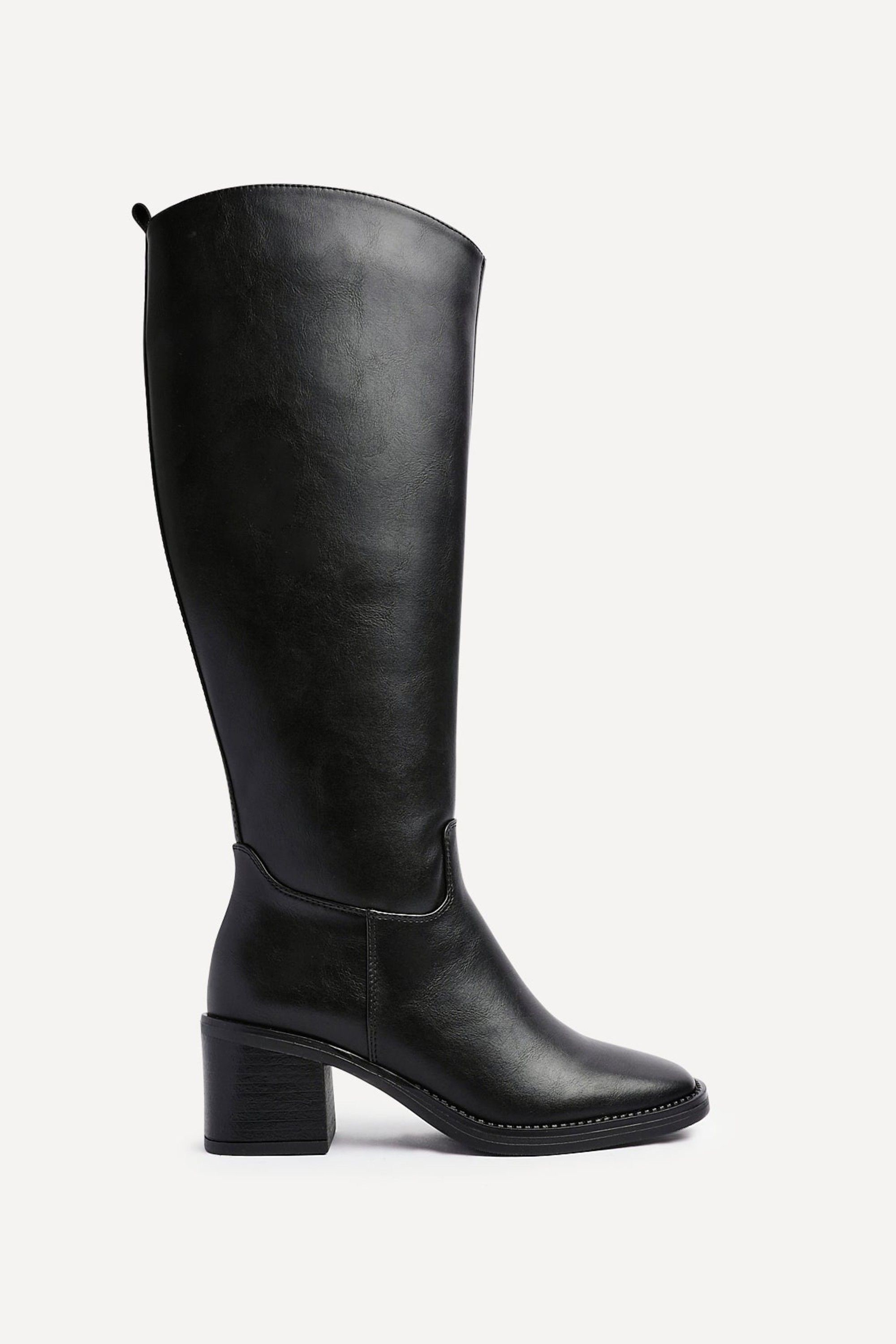 Linzi Brandy Black Faux Leather High Leg Block Heeled Boot image 1