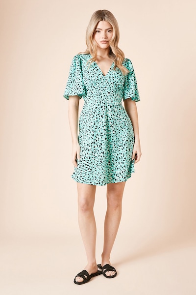 Dorothy Perkins Green Animal Flutter Sleeve Mini Dress Green