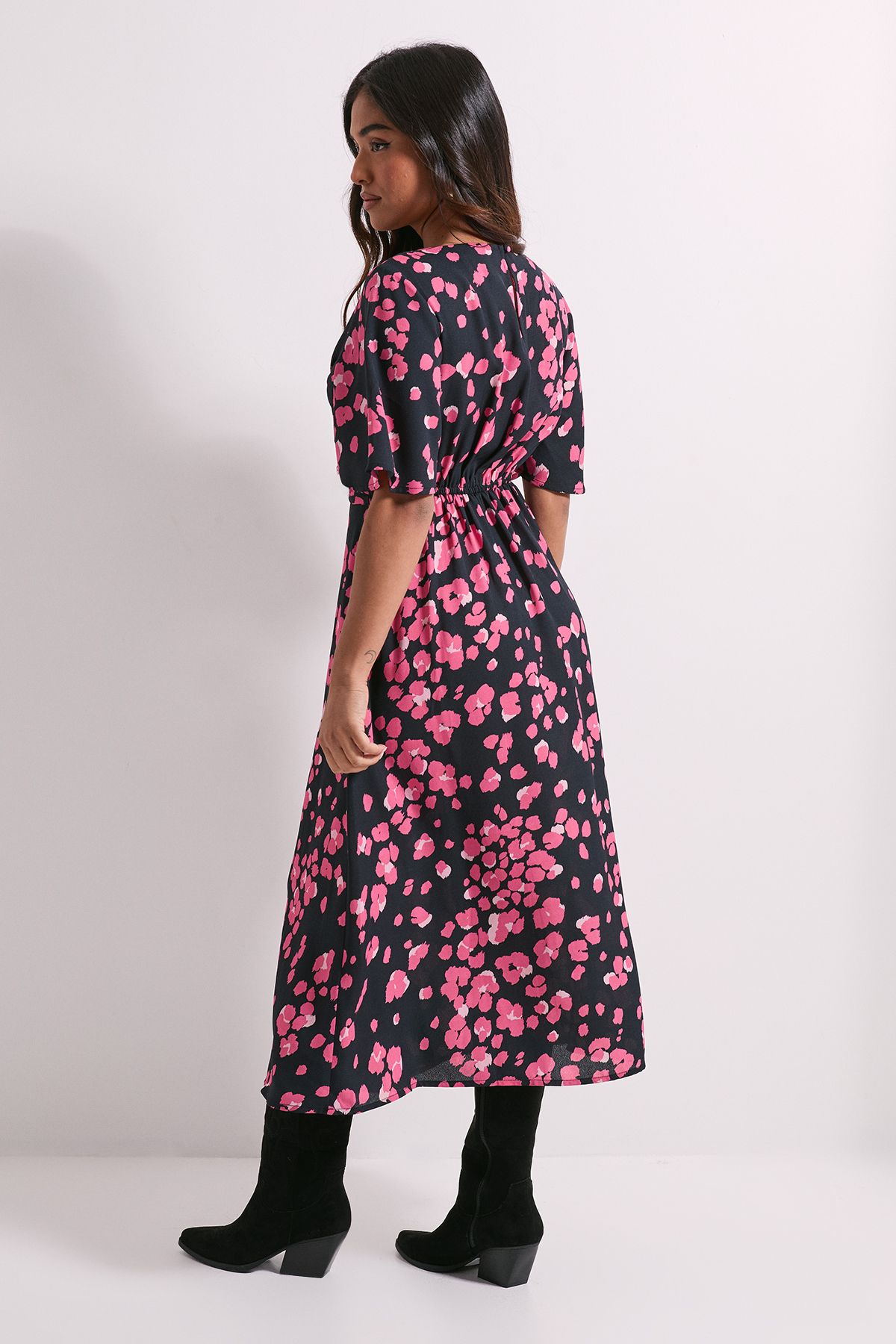 Dorothy Perkins Petite Animal Twist Front Angel Sleeve Midi Dress Animal image 3