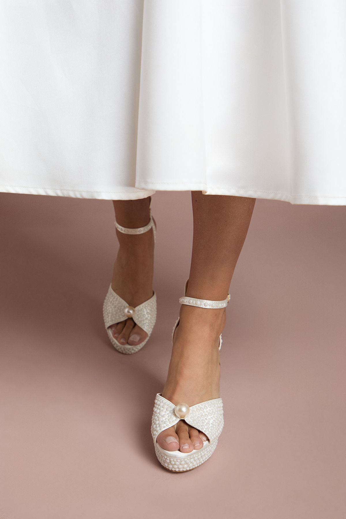 Coast Bridal Ruth Satin Pearl Platform High Block Heel Sandals White image 2