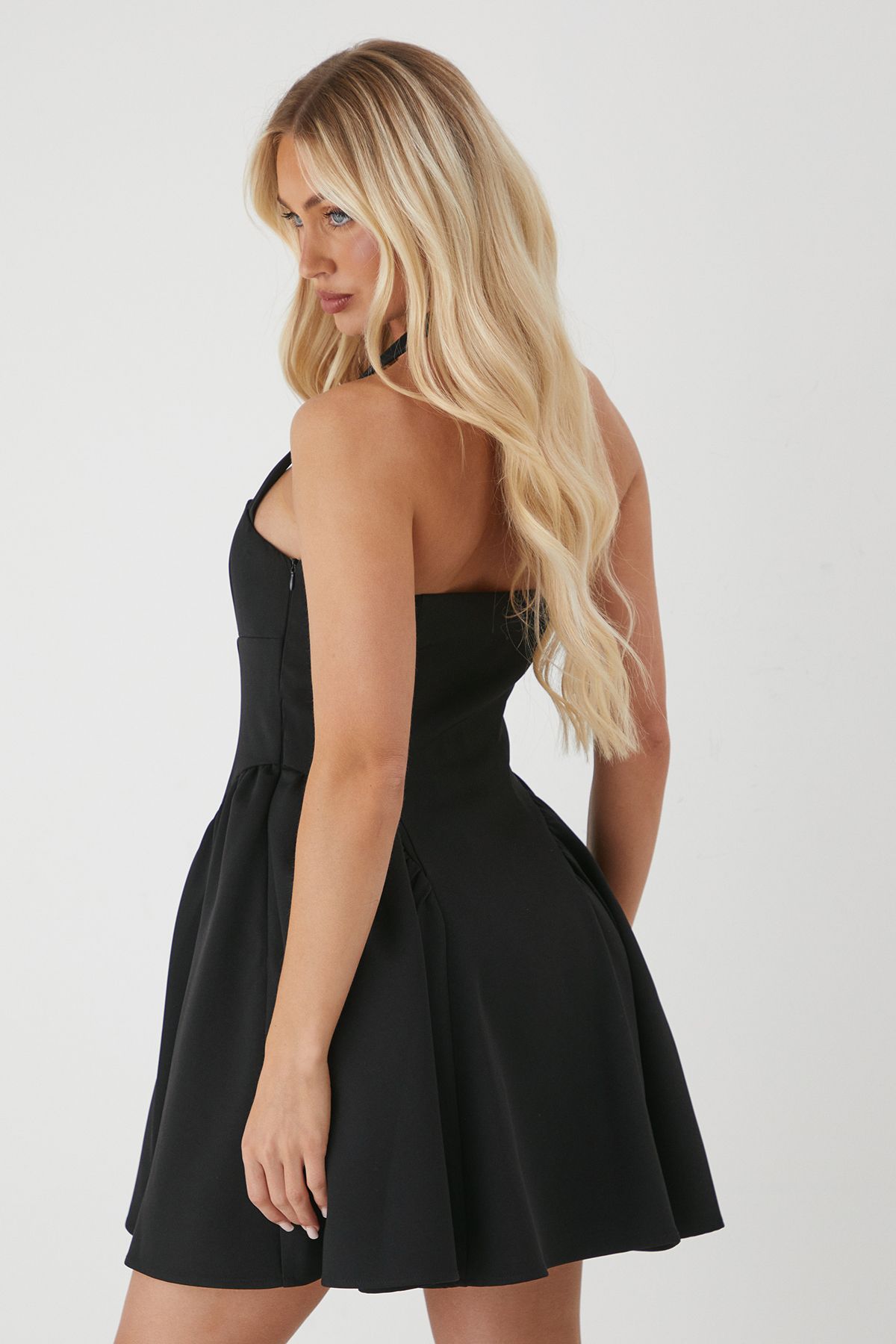 MissPap Halterneck Voluminous Skirt Mini Dress Black image 3