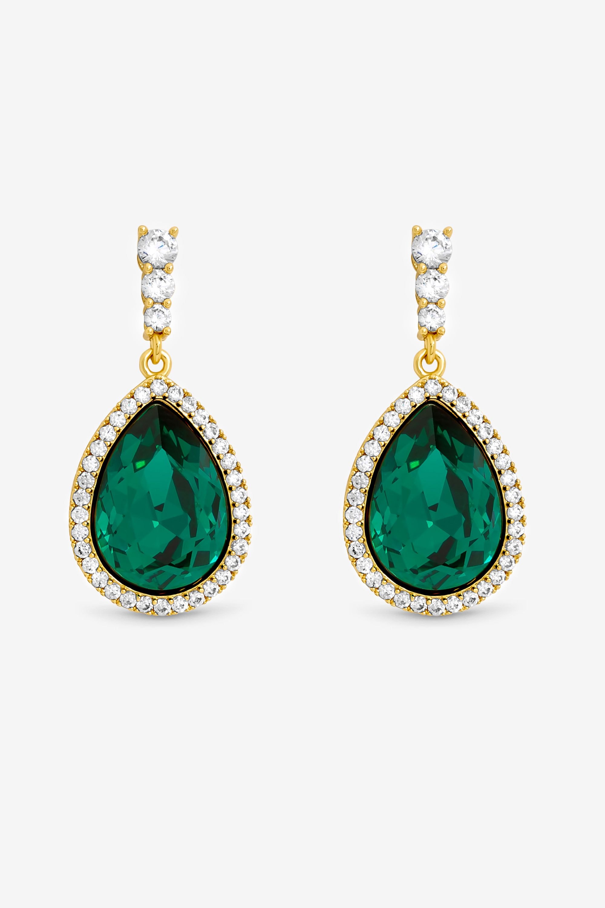 Jon Richard Gold Plated and Emerald Pear Drop Earrings image 1