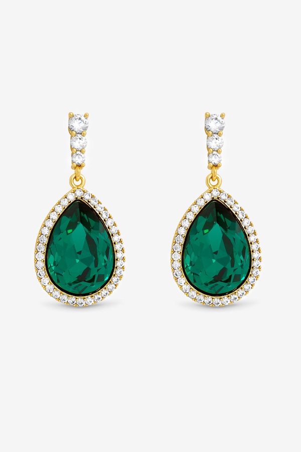 Jon Richard Gold Plated and Emerald Pear Drop Earrings