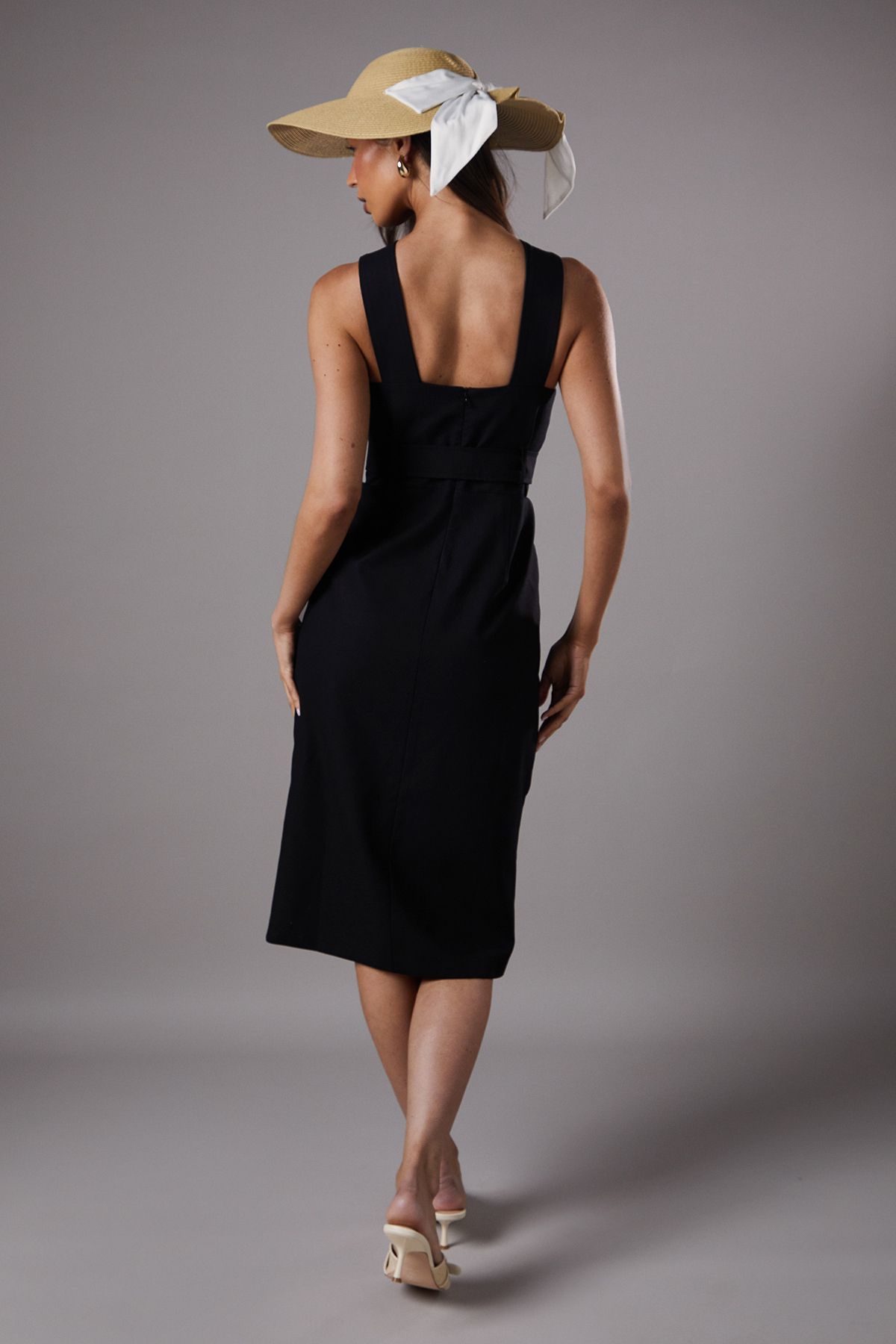 Coast Lisa Tan Polo Cross Neck Belted Dress Black image 3