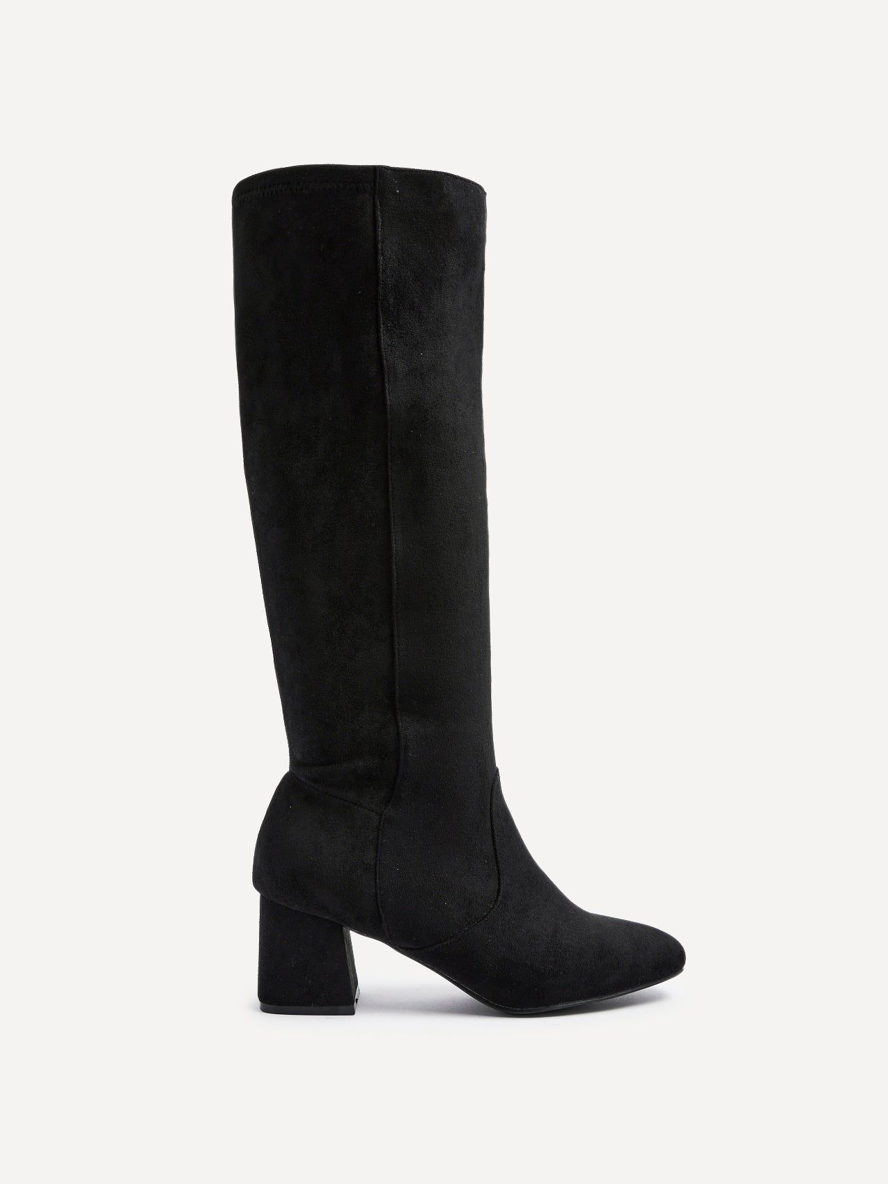 Linzi Frosty Black Faux Suede Block Heeled Knee High Boot
