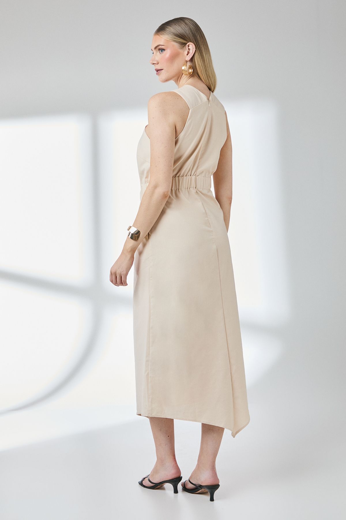 Principles Sand Linen Asymmetric Hem Halter Midaxi Dress Sand image 4