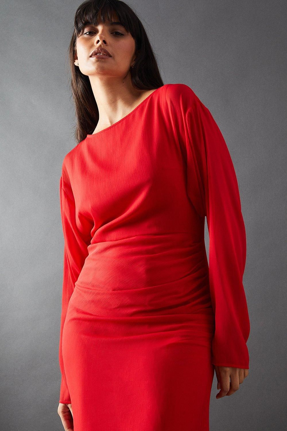 Warehouse Chiffon Slash Neck Batwing Column Maxi Dress Floral image 4