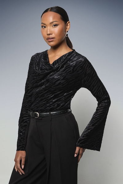 Principles Fluted Sleeve Cowl Neck Top Black