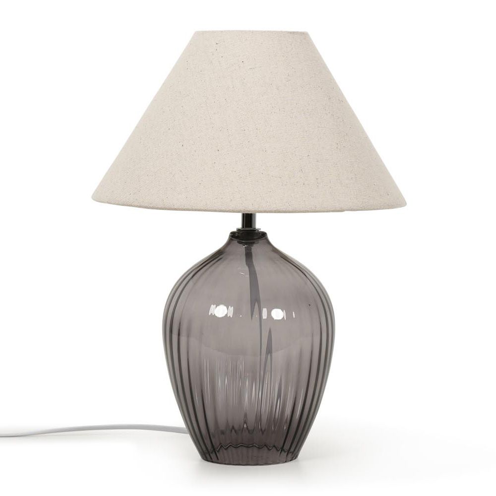 ValueLights Olivet Grey Glass Table Lamp With Cream Tapered Shade image 3