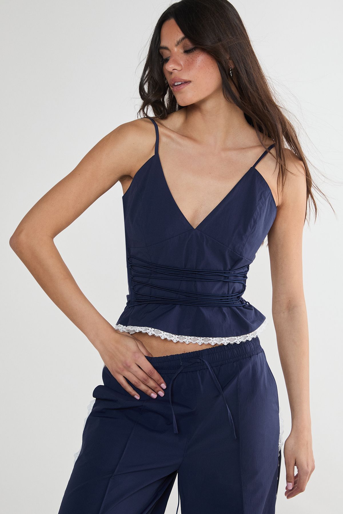NastyGal Nylon Strappy Top Navy image 1