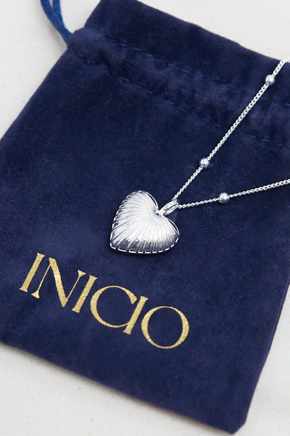 Inicio Silver Plated Ridge Heart Necklace - Gift Pouch image 4