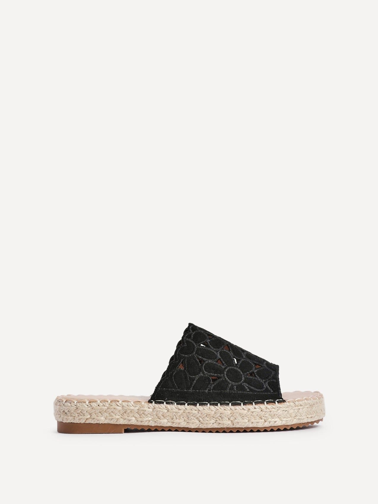 Linzi Parade Black Suede Floral Espadrille Flatform Slider image 1