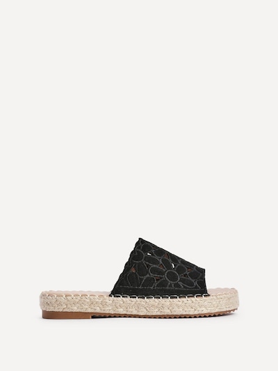 Linzi Parade Black Suede Floral Espadrille Flatform Slider