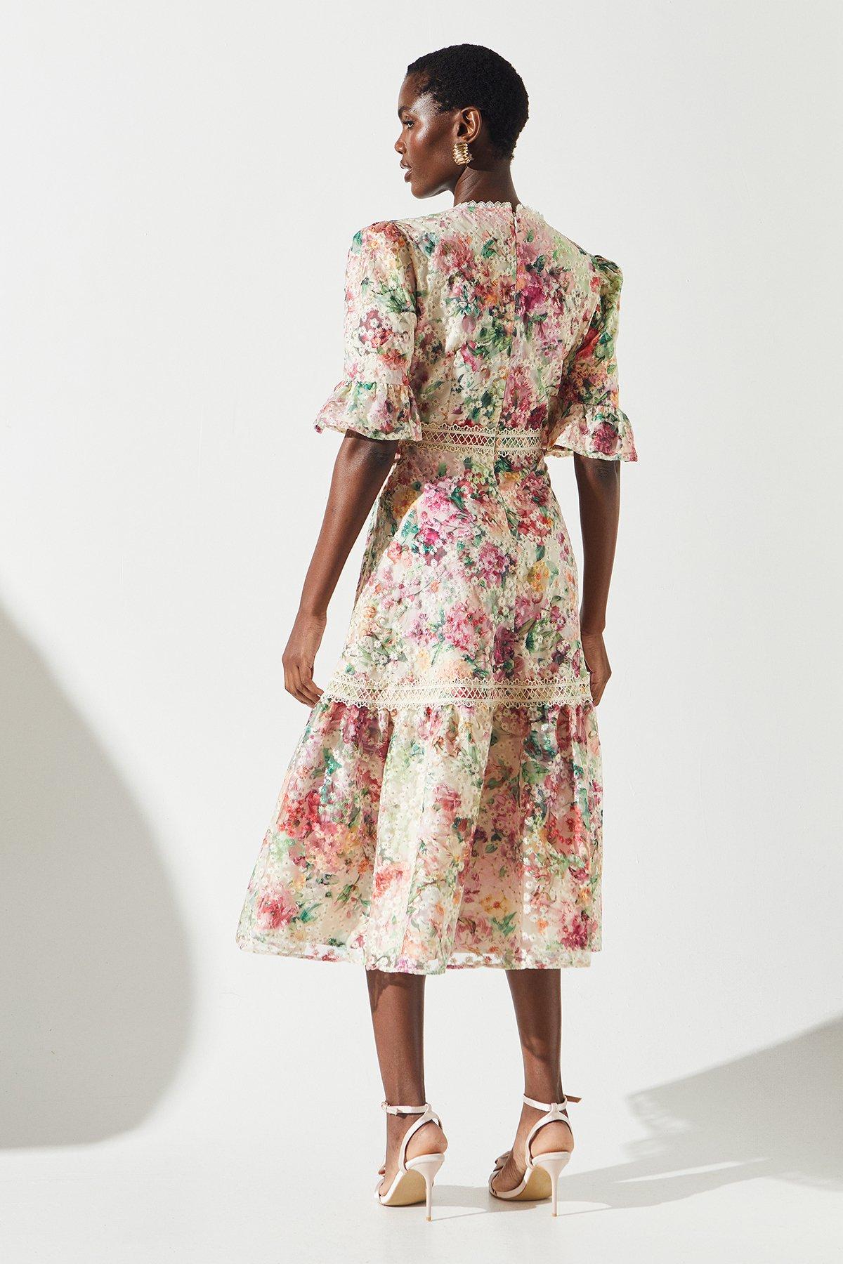 Petal Cotton Embroidered Tiered Dress with Pockets main image 1
