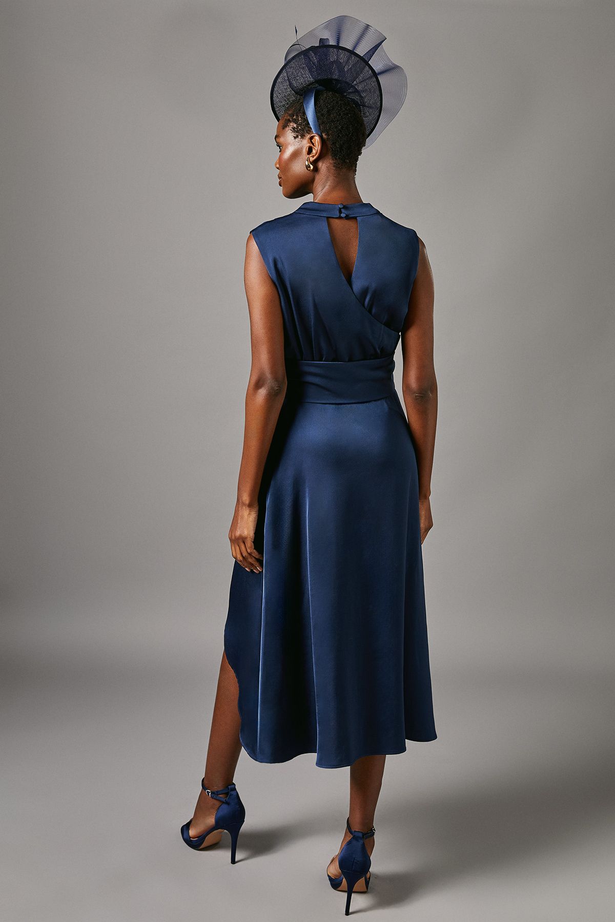Coast Satin Midi Dress With Twist Waist Navy image 3