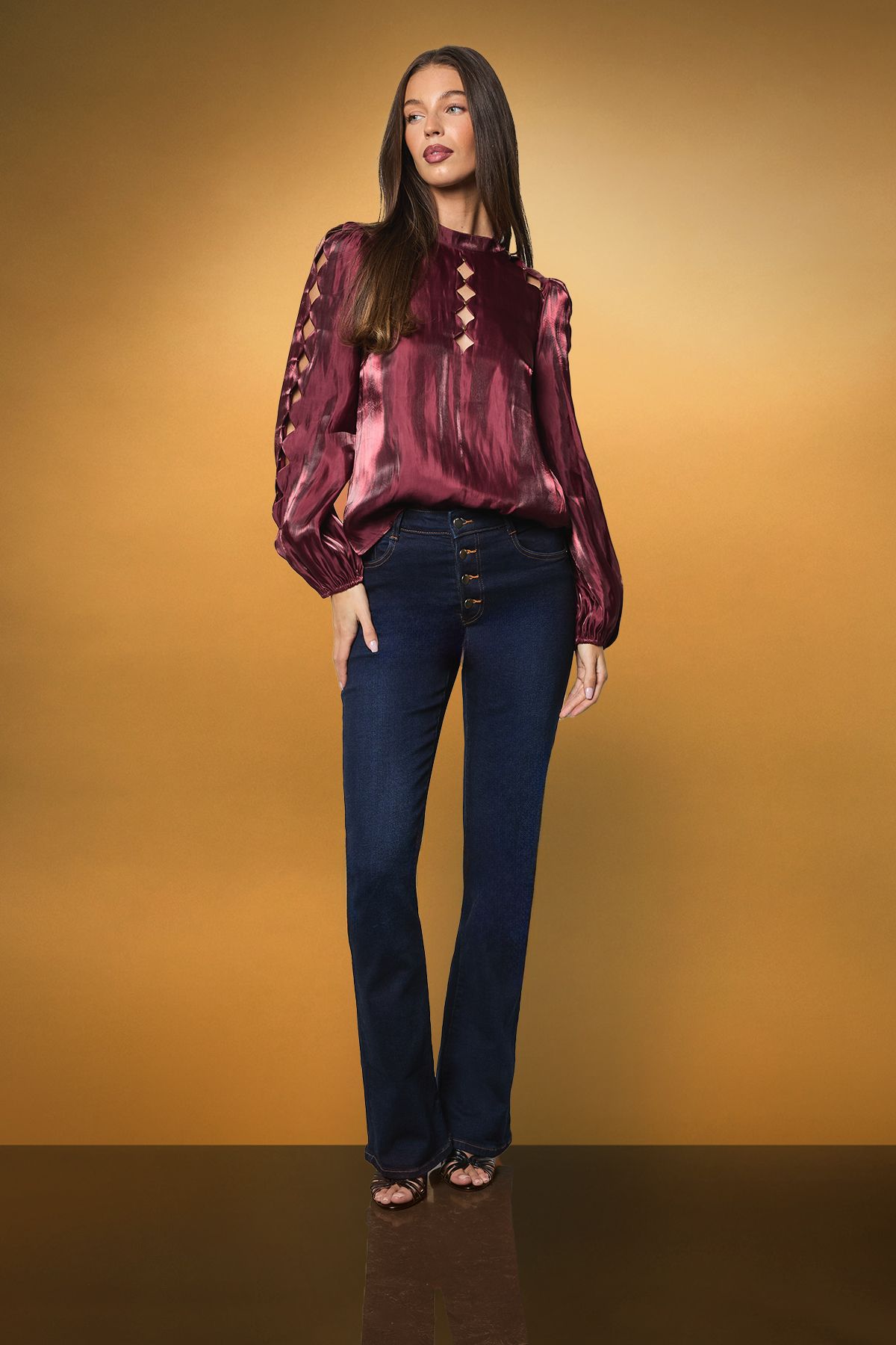 Coast Long Sleeve Cut Work Blouse Red image 4