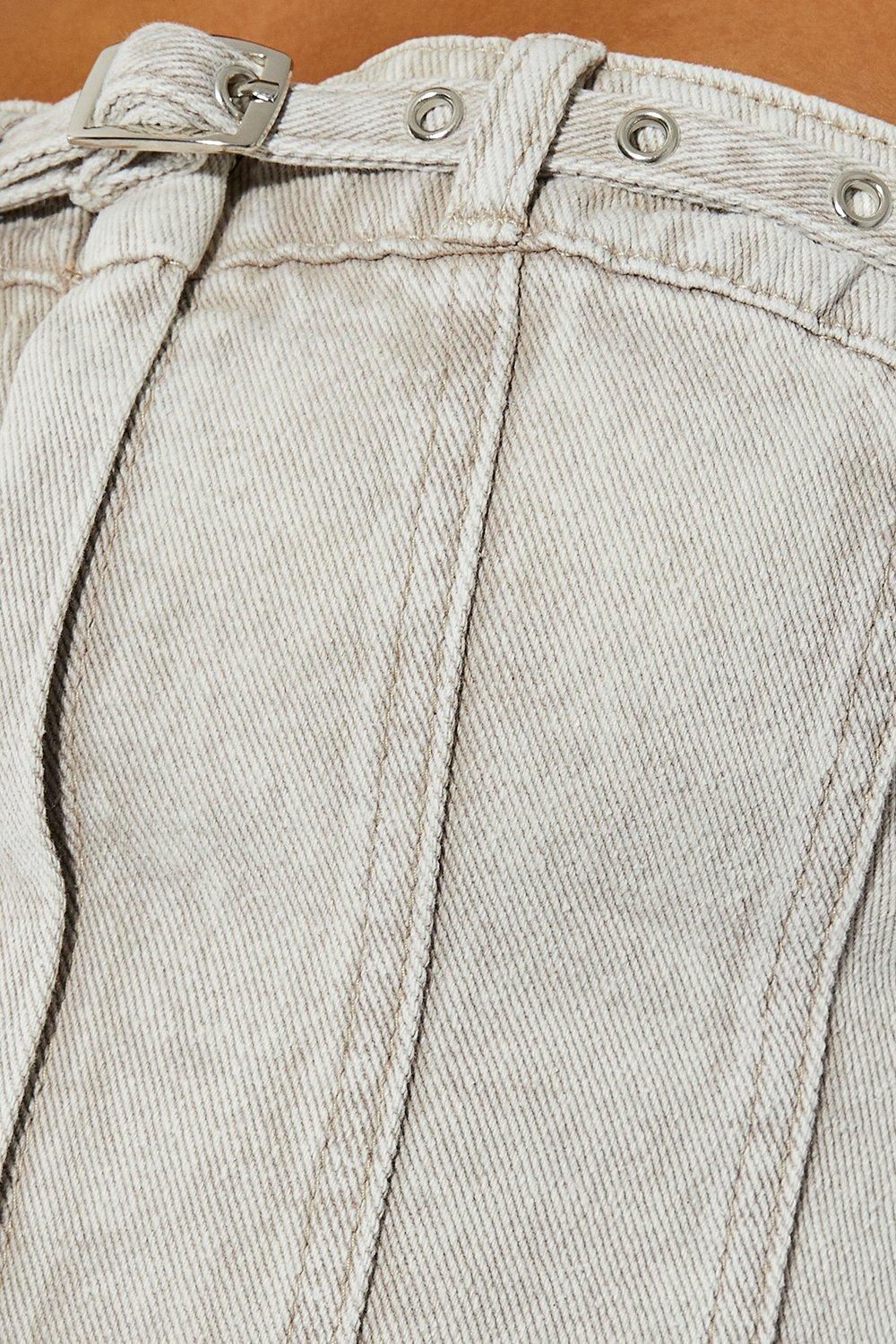 MissPap Denim Acid Wash Strapless Buckle Detail Top Light Grey image 5