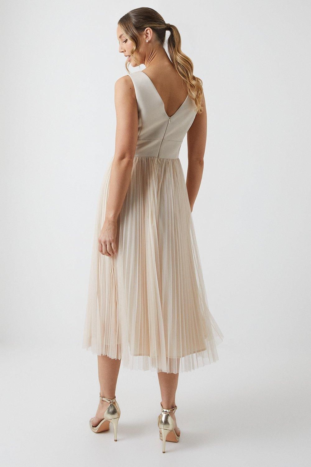 Coast Satin Bodice Tulle Skirt Midi Bridesmaid Dress Champagne image 3