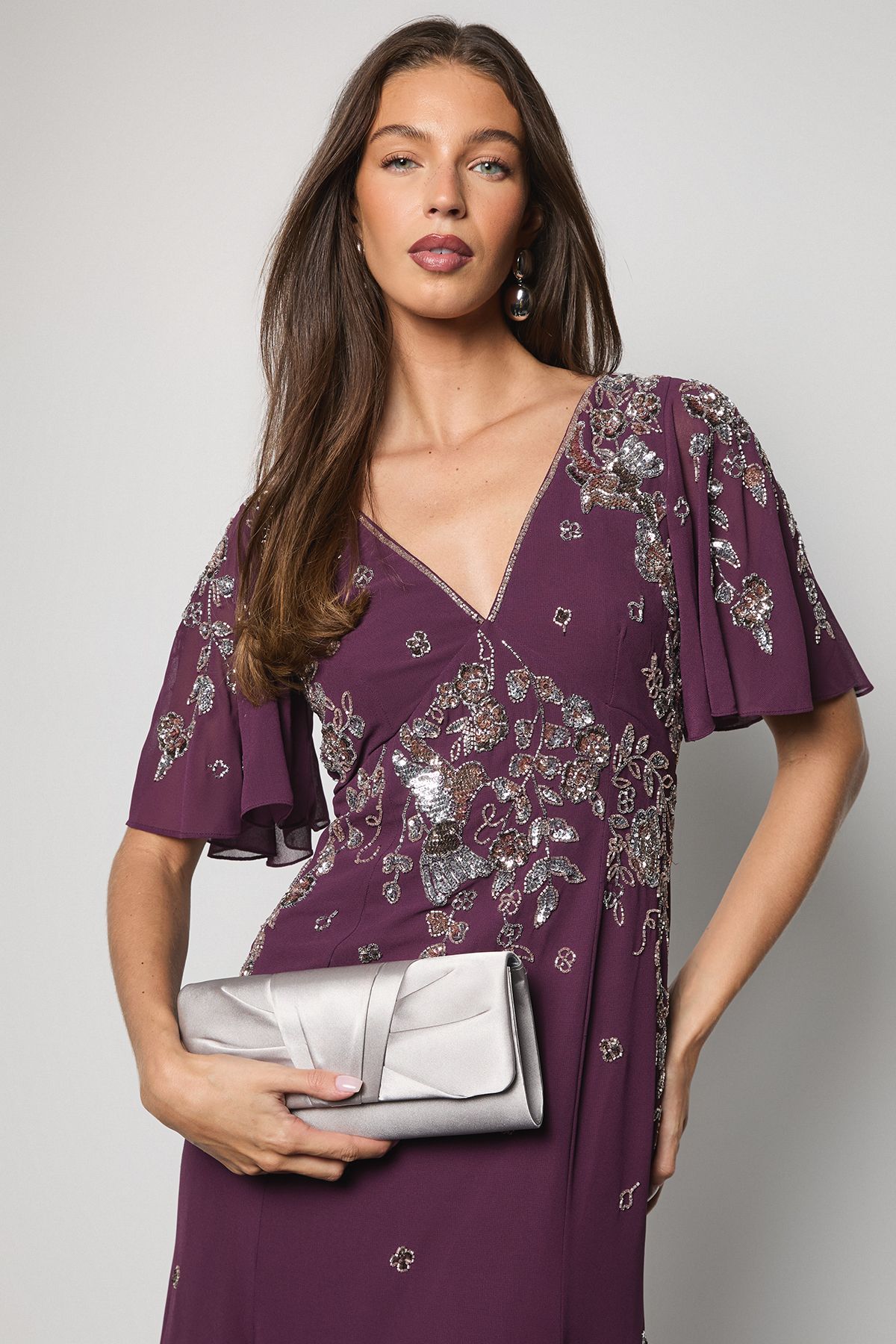 Coast Emma Satin Detail Chain Clutch Bag Silver image 2