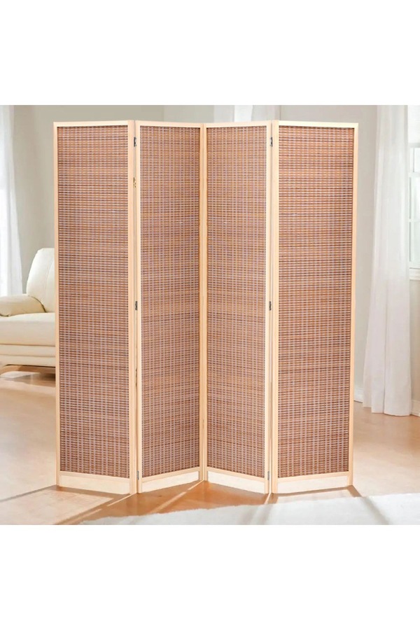 Living and Home 4-Panel Bamboo Woven Folding Room Divider