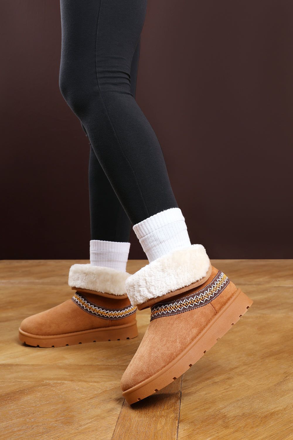 Where's That From 'Flora' Suede Flat Slippers with Embroidered Trim Detail image 1