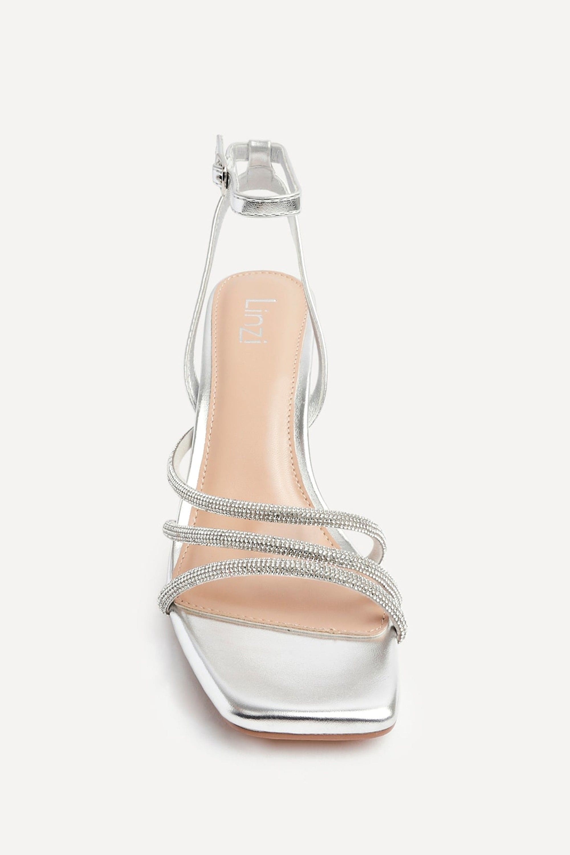 Linzi Glimmer Silver Faux Leather Diamante Block Heel image 4