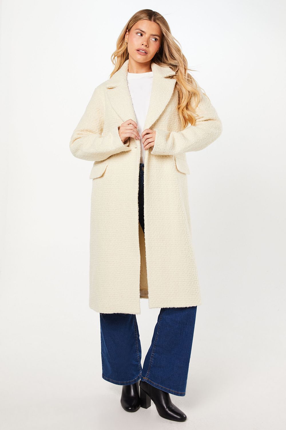 Dorothy Perkins Tall Smart Boucle Double Breasted Coat Cream image 1