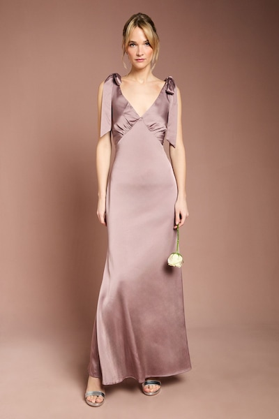 Coast Coast Honoured Petite Satin Back Crepe V Neck Tie Shoulder Maxi Bridesmaid Dress Dusty Mauve