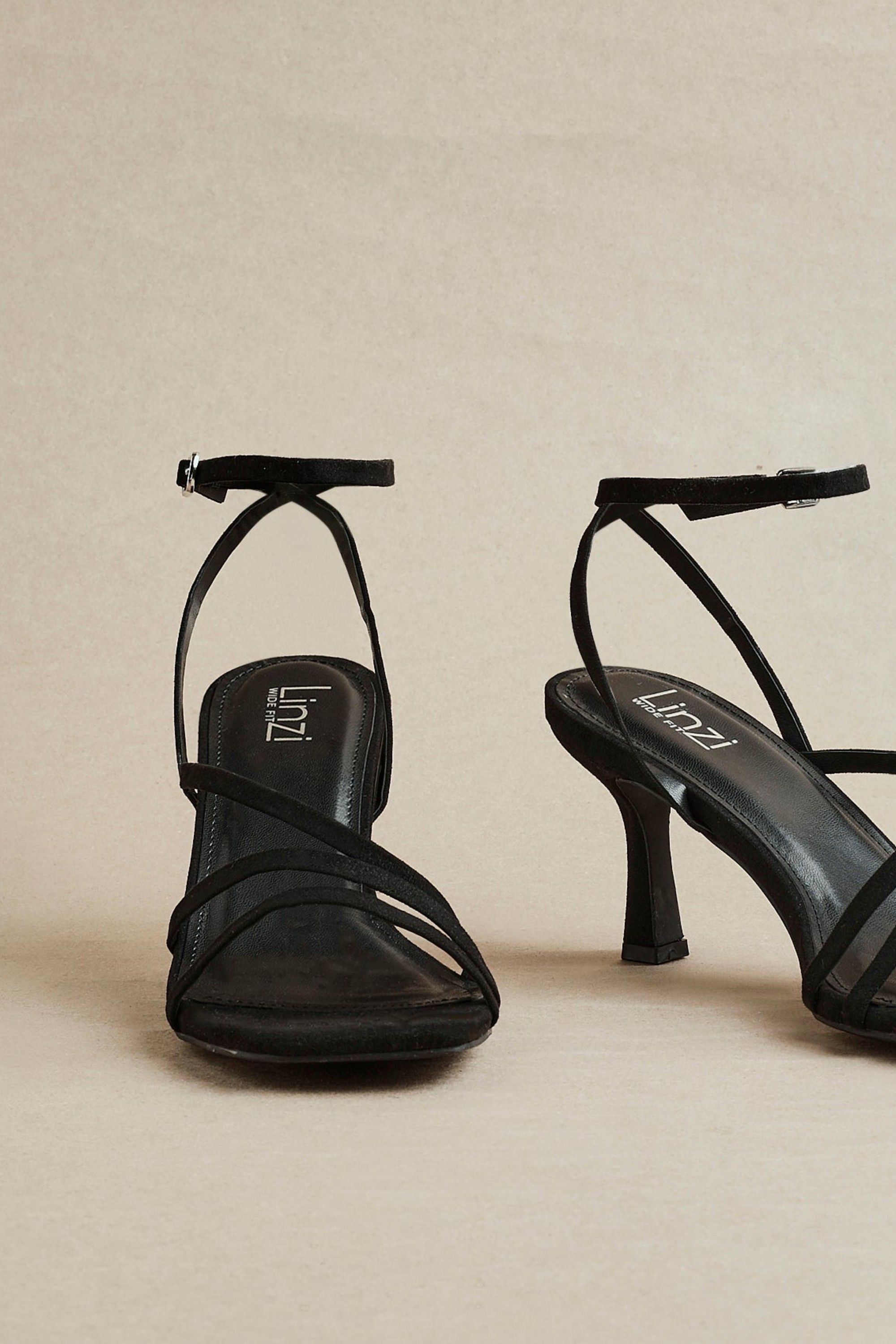 Linzi Reflect Black Faux Suede Strappy Heels image 2