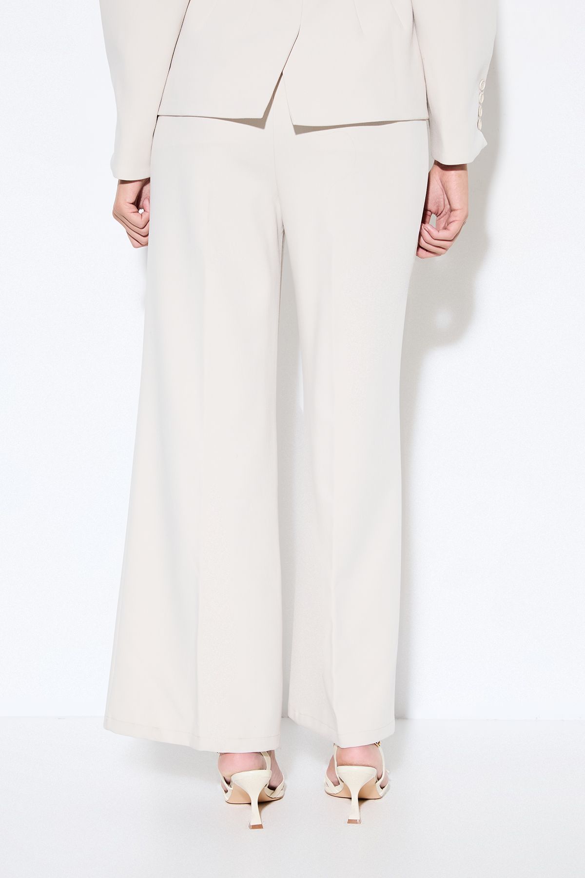 MissPap Premium Pleat Front Wide Leg Trousers Cream image 3