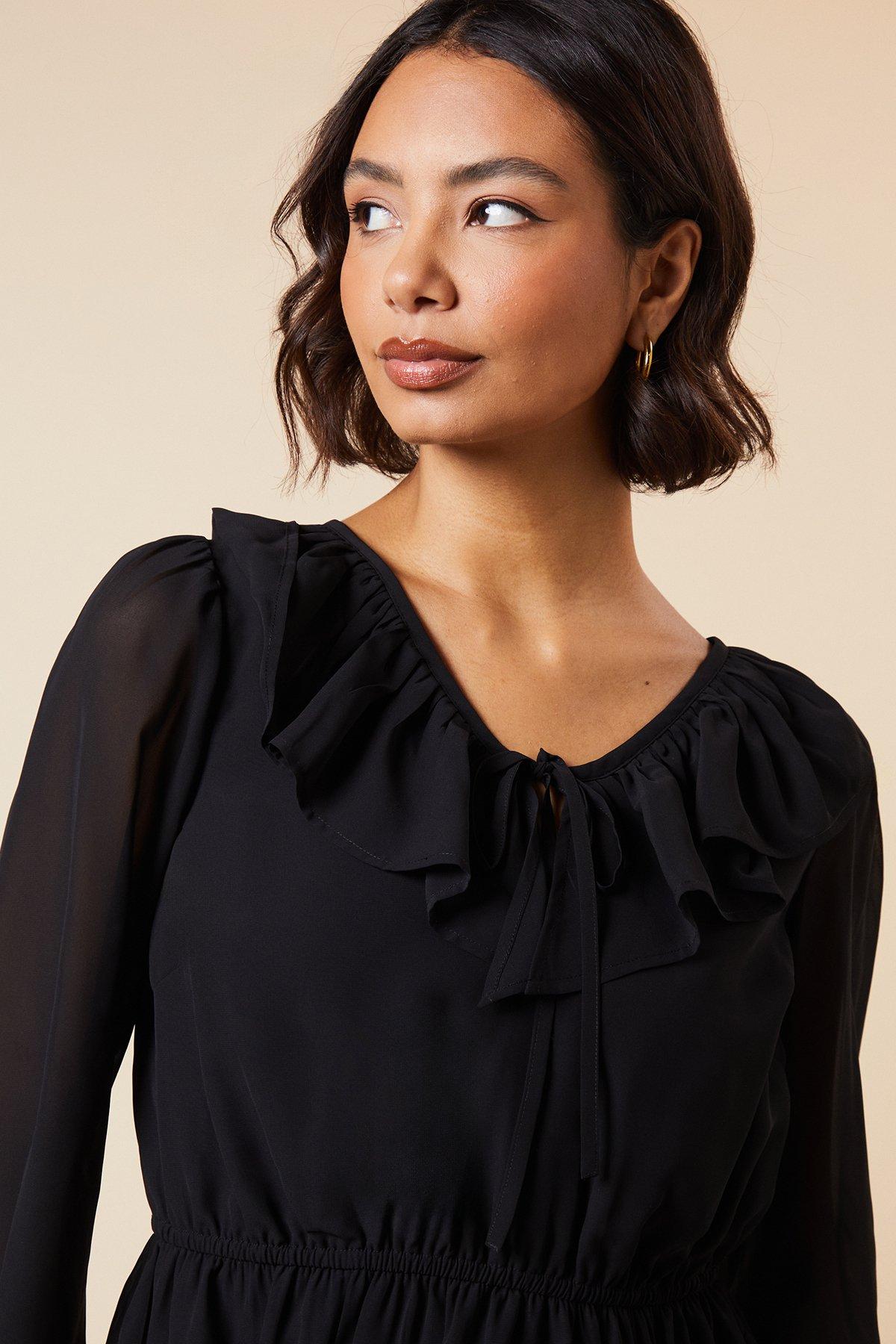 Dorothy Perkins Ruffle Front Long Sleeve Blouse Black image 2